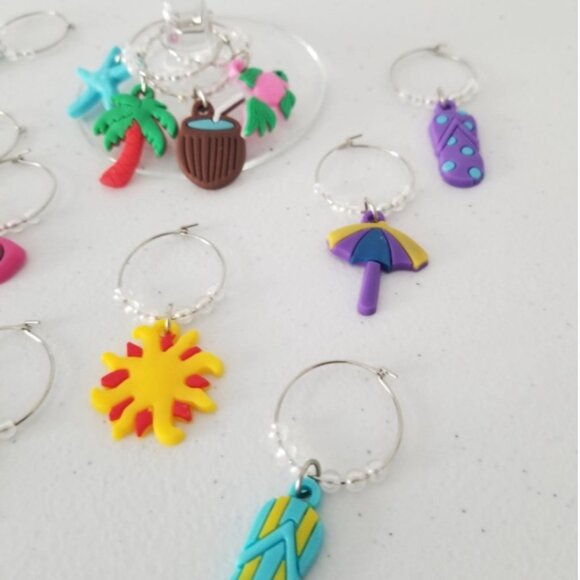 12pcs. Beach Themed Wine Marker Barware Glass Charm Drink Tracker Stemware - Picture 4 of 6